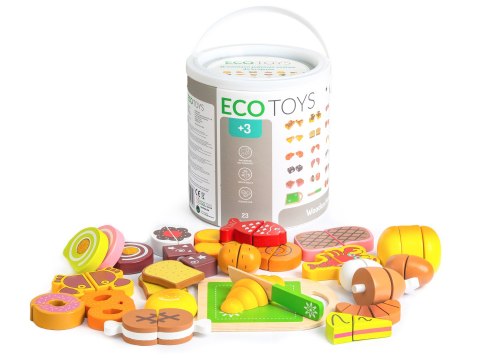 Drewniane jedzenie do krojenia 23 sztuki ECOTOYS Drewniane jedzenie do krojenia 23 sztuki ECOTOYS