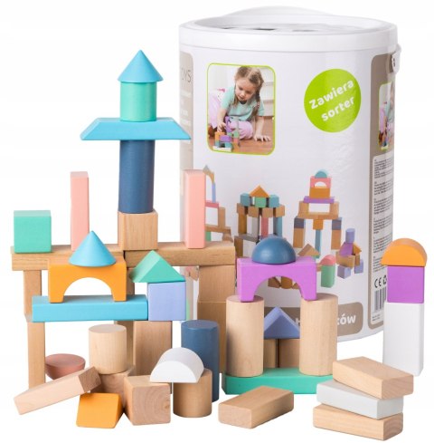 Drewniane klocki 100 szt wiaderko + sorter ECOTOYS Drewniane klocki 100 szt wiaderko + sorter ECOTOYS