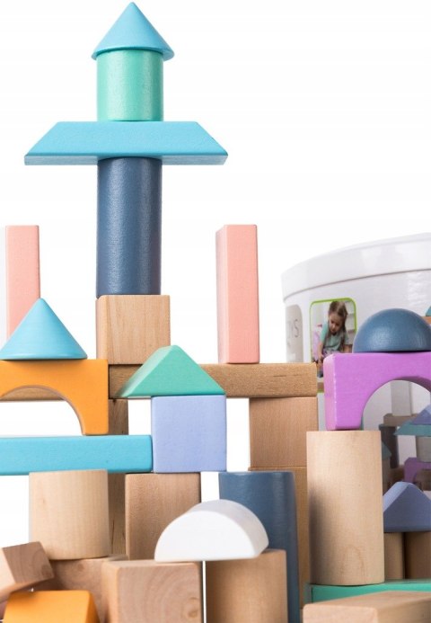Drewniane klocki 100 szt wiaderko + sorter ECOTOYS Drewniane klocki 100 szt wiaderko + sorter ECOTOYS