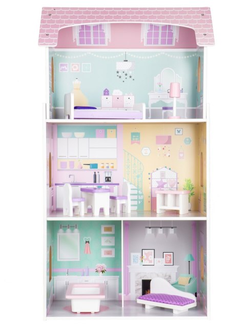 Drewniany domek dla lalek + mebelki wysoka rezydencja Jagodowa ECOTOYS Drewniany domek dla lalek + mebelki wysoka rezydencja Jagodowa ECOTOYS