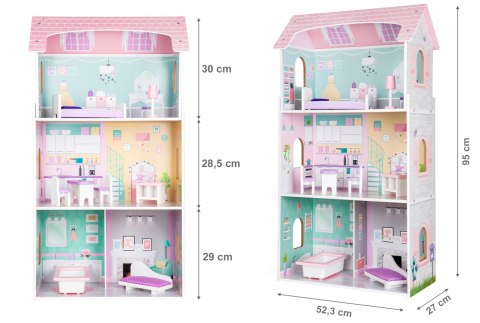Drewniany domek dla lalek + mebelki wysoka rezydencja Jagodowa ECOTOYS Drewniany domek dla lalek + mebelki wysoka rezydencja Jagodowa ECOTOYS
