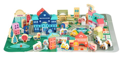 Drewniane klocki edukacyjne miasto mata 121 sztuk ECOTOYS Drewniane klocki edukacyjne miasto mata 121 sztuk ECOTOYS