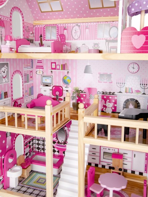 Drewniany domek dla lalek mebelki led ECOTOYS Drewniany domek dla lalek mebelki led ECOTOYS