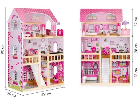 Drewniany domek dla lalek mebelki led ECOTOYS Drewniany domek dla lalek mebelki led ECOTOYS