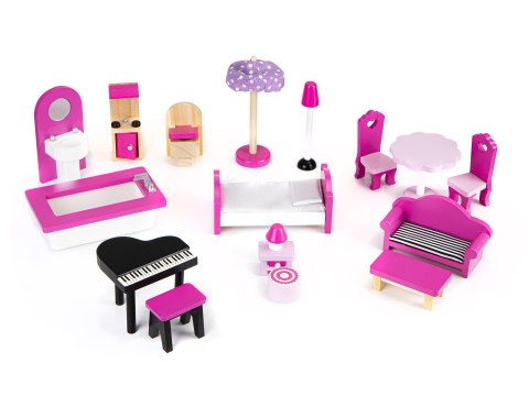 Drewniany domek dla lalek mebelki led ECOTOYS Drewniany domek dla lalek mebelki led ECOTOYS