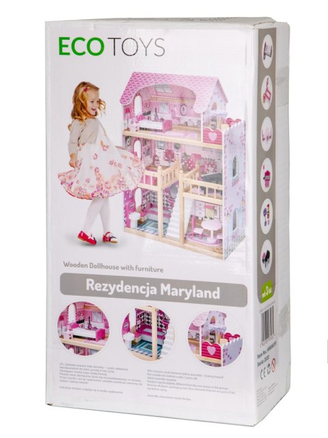 Drewniany domek dla lalek mebelki led ECOTOYS Drewniany domek dla lalek mebelki led ECOTOYS