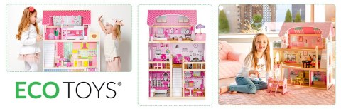 Drewniany domek dla lalek mebelki led ECOTOYS Drewniany domek dla lalek mebelki led ECOTOYS