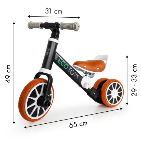 Rower rowerek biegowy jeździk z pedałami 2w1 czarny ECOTOYS Rower rowerek biegowy jeździk z pedałami 2w1 czarny ECOTOYS
