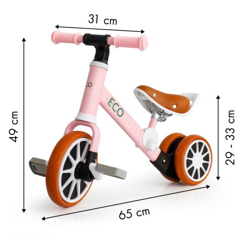 Rower rowerek trójkołowy biegowy z pedałami 2w1 Różowy ECOTOYS Rower rowerek trójkołowy biegowy z pedałami 2w1 Różowy ECOTOYS