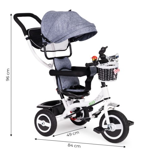 Rower trójkołowy obracany daszek wytrzymałe gumowe koła szary ECOTOYS Rower trójkołowy obracany daszek wytrzymałe gumowe koła szary ECOTOYS