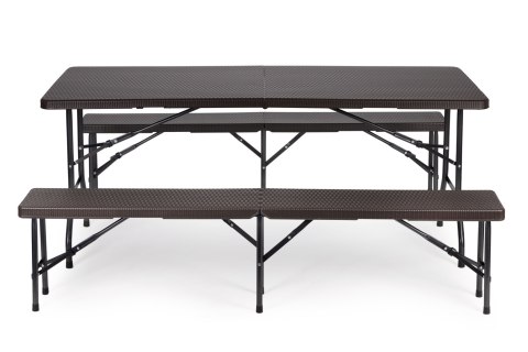 Zestaw cateringowy stół bankietowy 180cm 2 ławki ratan brąz ModernHome Zestaw cateringowy stół bankietowy 180cm 2 ławki ratan brąz ModernHome
