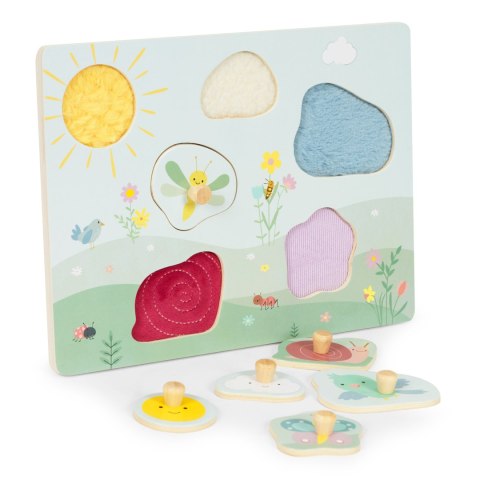 Drewniana tablica sensoryczna z różnymi rodzajami materiału ECOTOYS Drewniana tablica sensoryczna z różnymi rodzajami materiału ECOTOYS