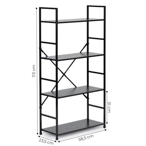 Regał drewniany szeroki 4 półki nowoczesny LOFT czarny Regał drewniany szeroki 4 półki nowoczesny LOFT czarny