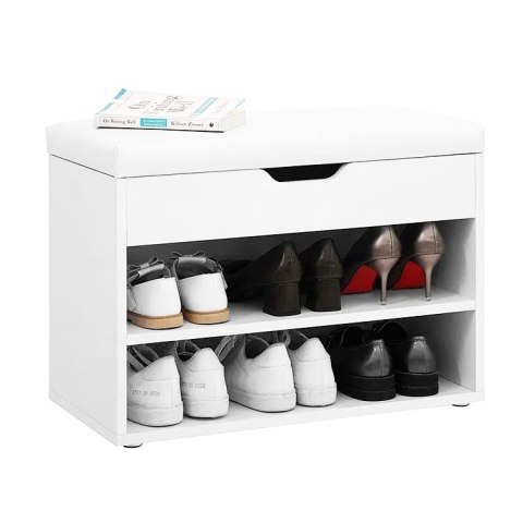 Szafka na buty z otwieranym siedziskiem 2 półki biała ModernHome Szafka na buty z otwieranym siedziskiem 2 półki biała ModernHome
