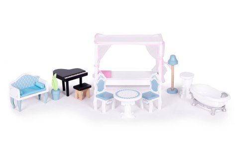 Domek dla lalek duży drewniany 3 piętra 11 mebelków ECOTOYS Domek dla lalek duży drewniany 3 piętra 11 mebelków ECOTOYS