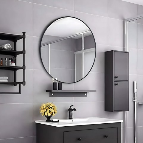 Okrągłe lustro ścienne 50 cm wiszące nowoczesne czarna rama aluminium ModernHome Okrągłe lustro ścienne 50 cm wiszące nowoczesne czarna rama aluminium ModernHome