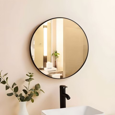Okrągłe lustro ścienne 50 cm wiszące nowoczesne czarna rama aluminium ModernHome Okrągłe lustro ścienne 50 cm wiszące nowoczesne czarna rama aluminium ModernHome