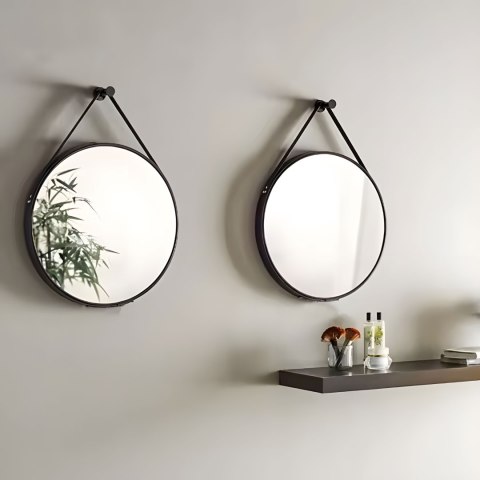 Okrągłe lustro ścienne 60 cm wiszące na pasku nowoczesne czarna rama ModernHome Okrągłe lustro ścienne 60 cm wiszące na pasku nowoczesne czarna rama ModernHome