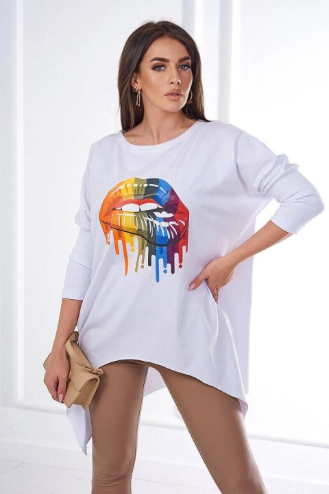Bluzka oversize z nadrukiem tęczowych ust biała Bluzka oversize z nadrukiem tęczowych ust biała