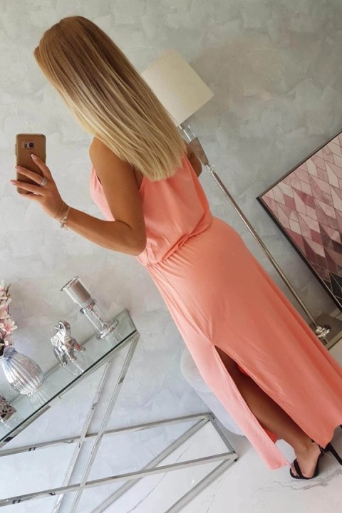 Sukienka boho z rozporkiem łososiowa Sukienka boho z rozporkiem łososiowa