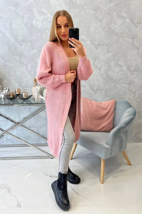 Sweter długi kardigan pudrowy róż Sweter długi kardigan pudrowy róż