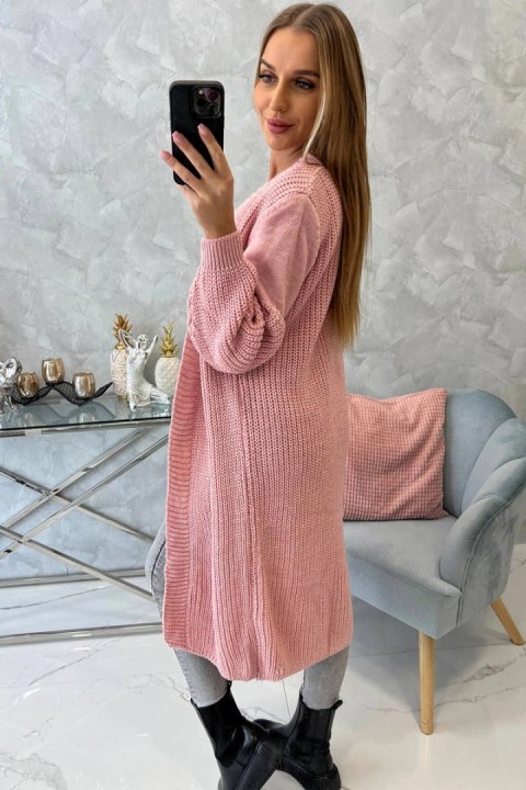 Sweter długi kardigan pudrowy róż Sweter długi kardigan pudrowy róż