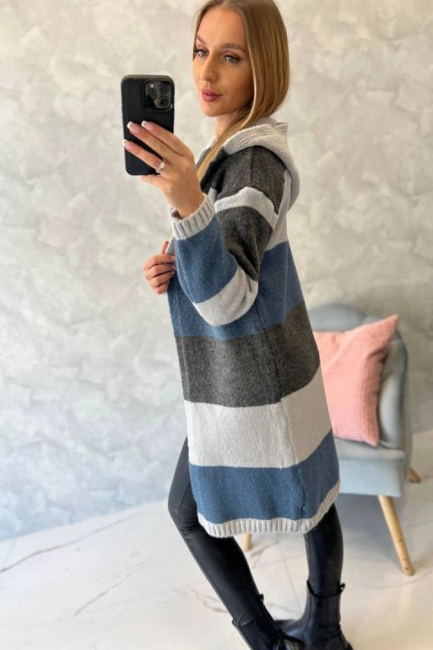 Sweter w pasy trzykolorowy grafitowy+szary+jeans Sweter w pasy trzykolorowy grafitowy+szary+jeans