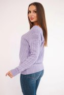 Sweter pleciony z dekoltem V fioletowa