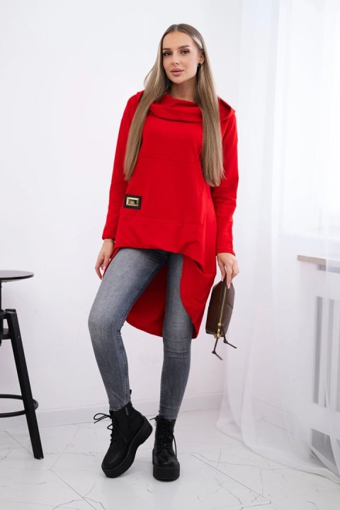 Bluza z długim tyłem i kapturem czerwona Bluza z długim tyłem i kapturem czerwona