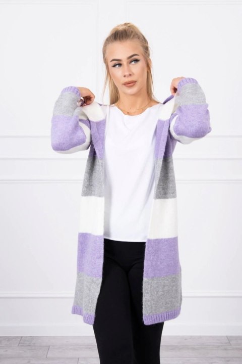 Sweter w pasy trzykolorowy ecru+fioletowy+szary Sweter w pasy trzykolorowy ecru+fioletowy+szary