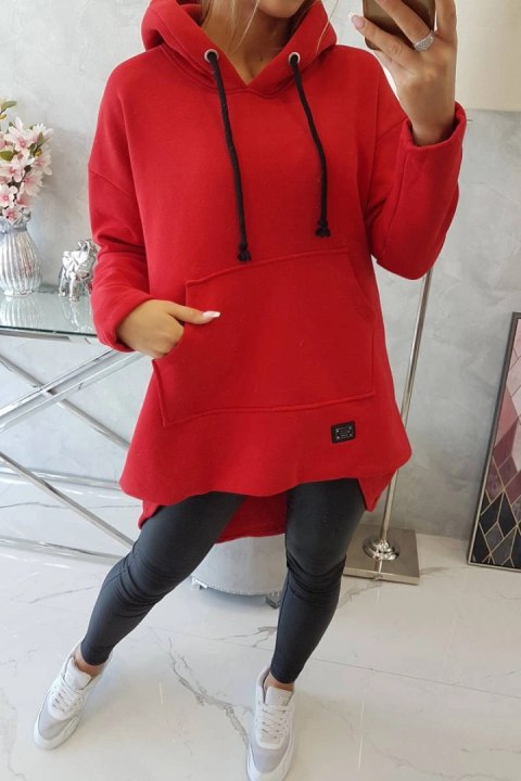 Bluza ocieplana z długim tyłem i kapturem czerwona Bluza ocieplana z długim tyłem i kapturem czerwona