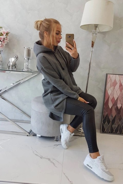 Bluza ocieplana z długim tyłem i kapturem grafitowa Bluza ocieplana z długim tyłem i kapturem grafitowa