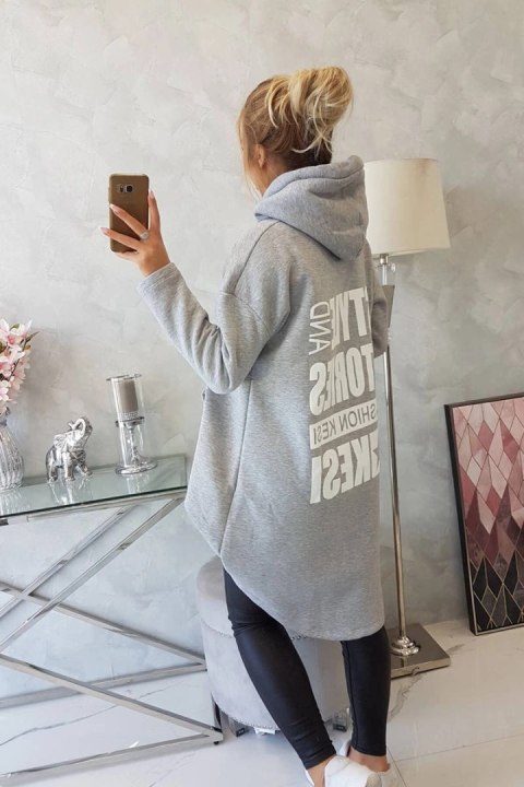 Bluza ocieplana z długim tyłem i kapturem szara Bluza ocieplana z długim tyłem i kapturem szara