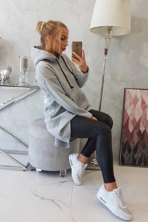 Bluza ocieplana z długim tyłem i kapturem szara Bluza ocieplana z długim tyłem i kapturem szara