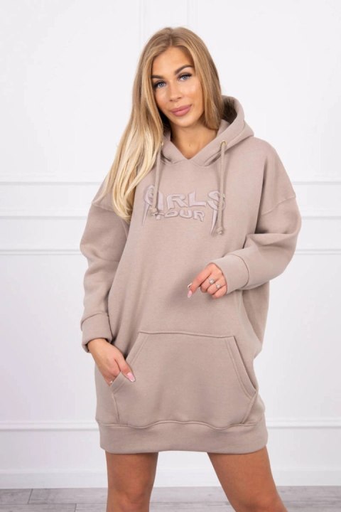 Bluza ocieplana z haftowanym napisem oversize ciemno beżowa Bluza ocieplana z haftowanym napisem oversize ciemno beżowa