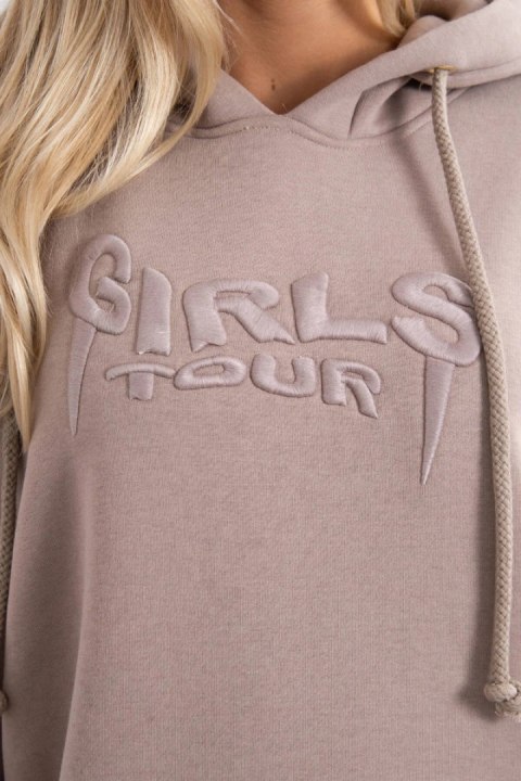 Bluza ocieplana z haftowanym napisem oversize ciemno beżowa Bluza ocieplana z haftowanym napisem oversize ciemno beżowa