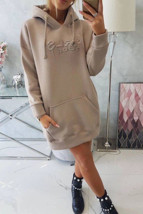 Bluza ocieplana z haftowanym napisem oversize ciemno beżowa Bluza ocieplana z haftowanym napisem oversize ciemno beżowa