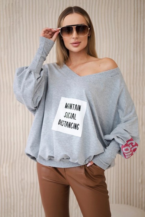 Bluza oversize z dekoltem V szara Bluza oversize z dekoltem V szara