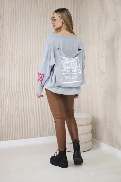 Bluza oversize z dekoltem V szara Bluza oversize z dekoltem V szara