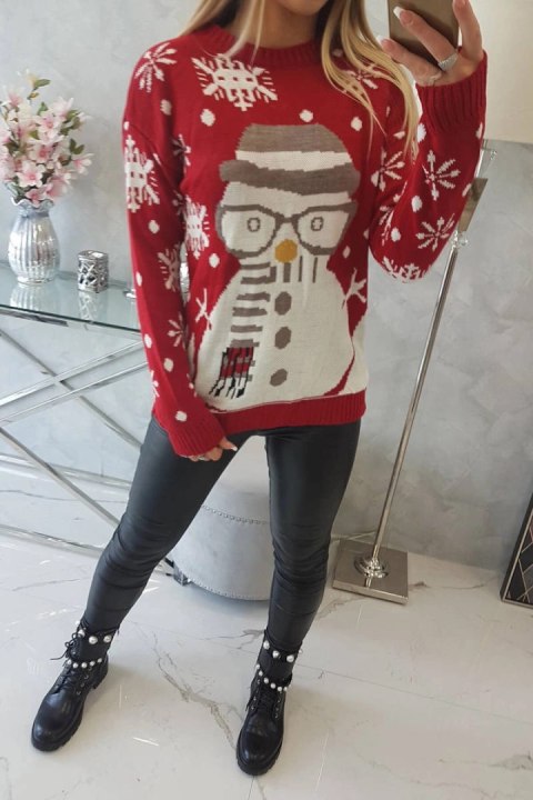 Sweter świąteczny z bałwanem czerwony Sweter świąteczny z bałwanem czerwony
