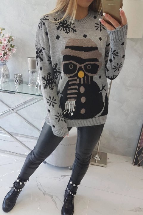 Sweter świąteczny z bałwanem szary Sweter świąteczny z bałwanem szary