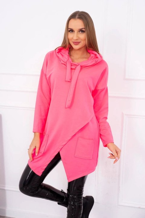 Tunika z kopertowym przodem Oversize różowy neon Tunika z kopertowym przodem Oversize różowy neon