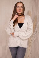 Sweter zapinany na guziki z ozdobnym splotem beżowy