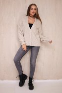 Sweter zapinany na guziki z ozdobnym splotem beżowy