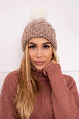 Czapka z polarem Ilona K218 beżowy+ecru
