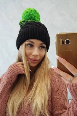 Czapka z polarem Ilona K218 czarny+zielony