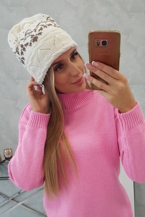 Czapka damska Kira K374 ecru+brązowy Czapka damska Kira K374 ecru+brązowy