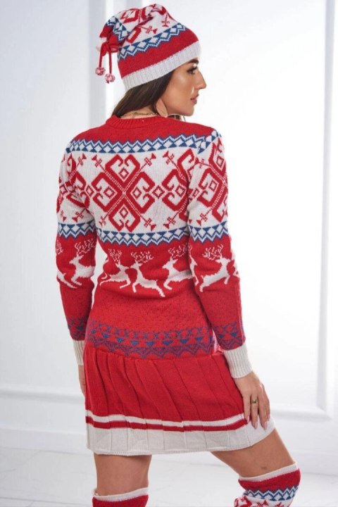 Komplet świąteczny 1002 sweter + czapka + podkolanówki czerwony Komplet świąteczny 1002 sweter + czapka + podkolanówki czerwony