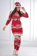 Komplet świąteczny 1005 sweter + czapka + podkolanówki czerwony