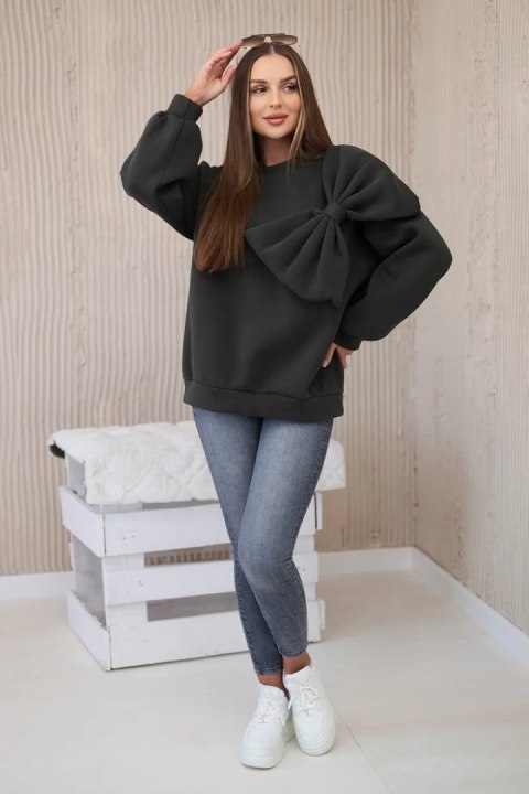 Bluza ocieplana z duża kokardą khaki Bluza ocieplana z duża kokardą khaki
